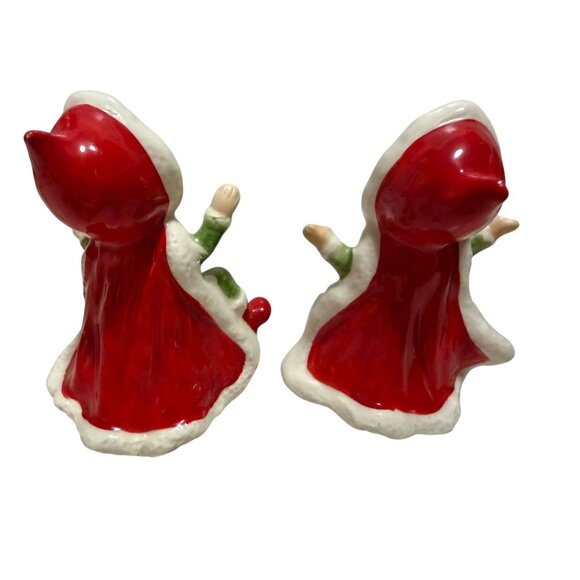 Christmas Pixie Girl Elf Cape Red Green Porcelain Holiday Vtg Figurines Japan - Picture 4 of 7